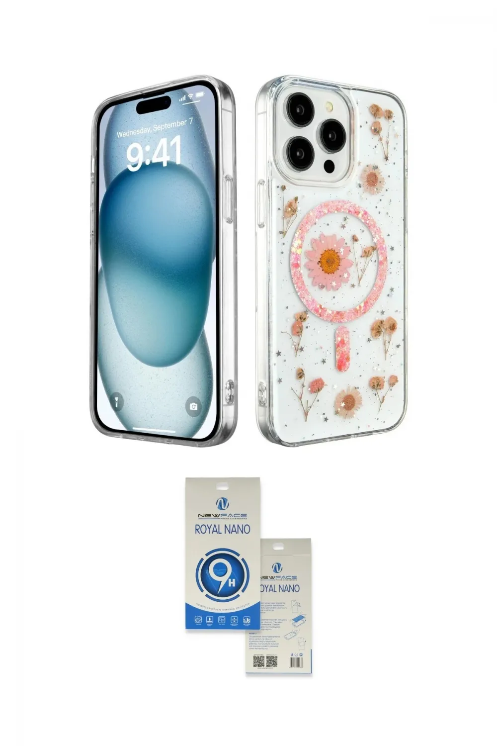 ieg™ iPhone 14 Pro Max Kılıf Kozmos Doku - Şeffaf Royal Nano Ekran Koruyucu