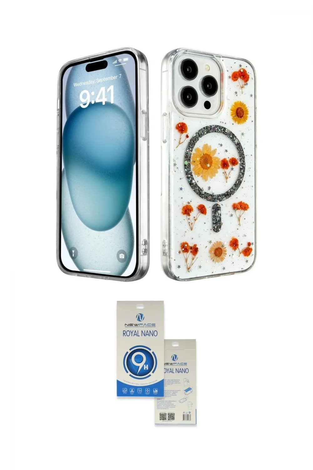 ieg™ iPhone 14 Pro Max Kılıf Kozmos Doku - Şeffaf Royal Nano Ekran Koruyucu