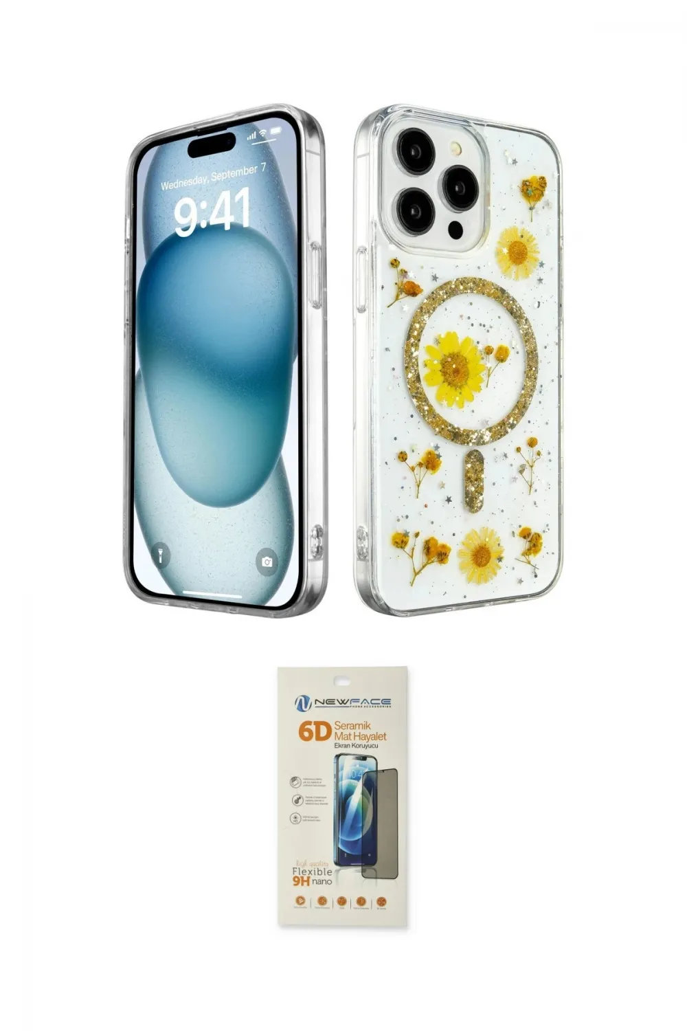 ieg™ iPhone 14 Pro Max Kılıf Kozmos Doku - Siyah 6D Mat Seramik Hayalet Nano Ekran Koruyucu