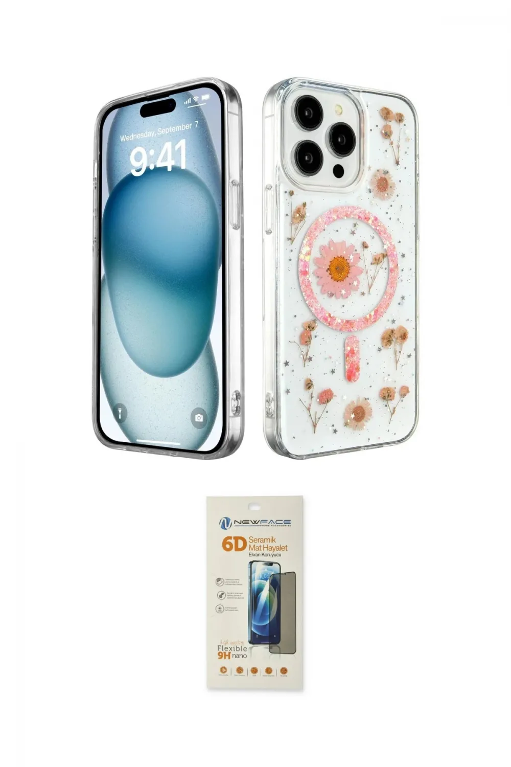 ieg™ iPhone 14 Pro Max Kılıf Kozmos Doku - Siyah 6D Mat Seramik Hayalet Nano Ekran Koruyucu