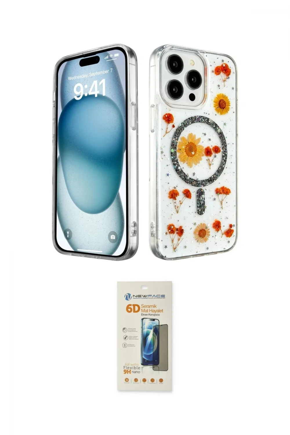 ieg™ iPhone 14 Pro Max Kılıf Kozmos Doku - Siyah 6D Mat Seramik Hayalet Nano Ekran Koruyucu