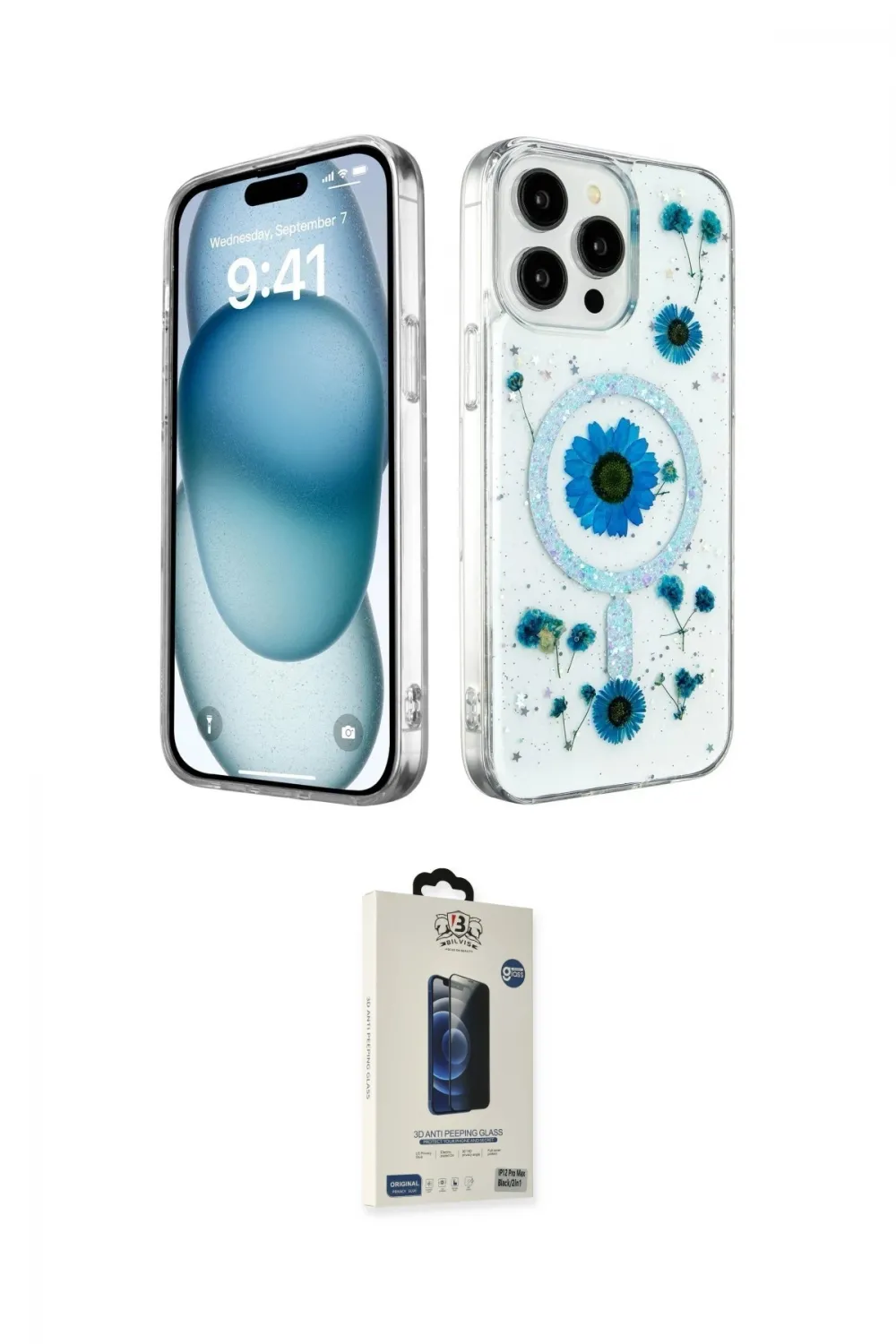 ieg™ iPhone 14 Pro Max Kılıf Kozmos Doku - Siyah Bilvis Hayalet Cam Ekran Koruyucu
