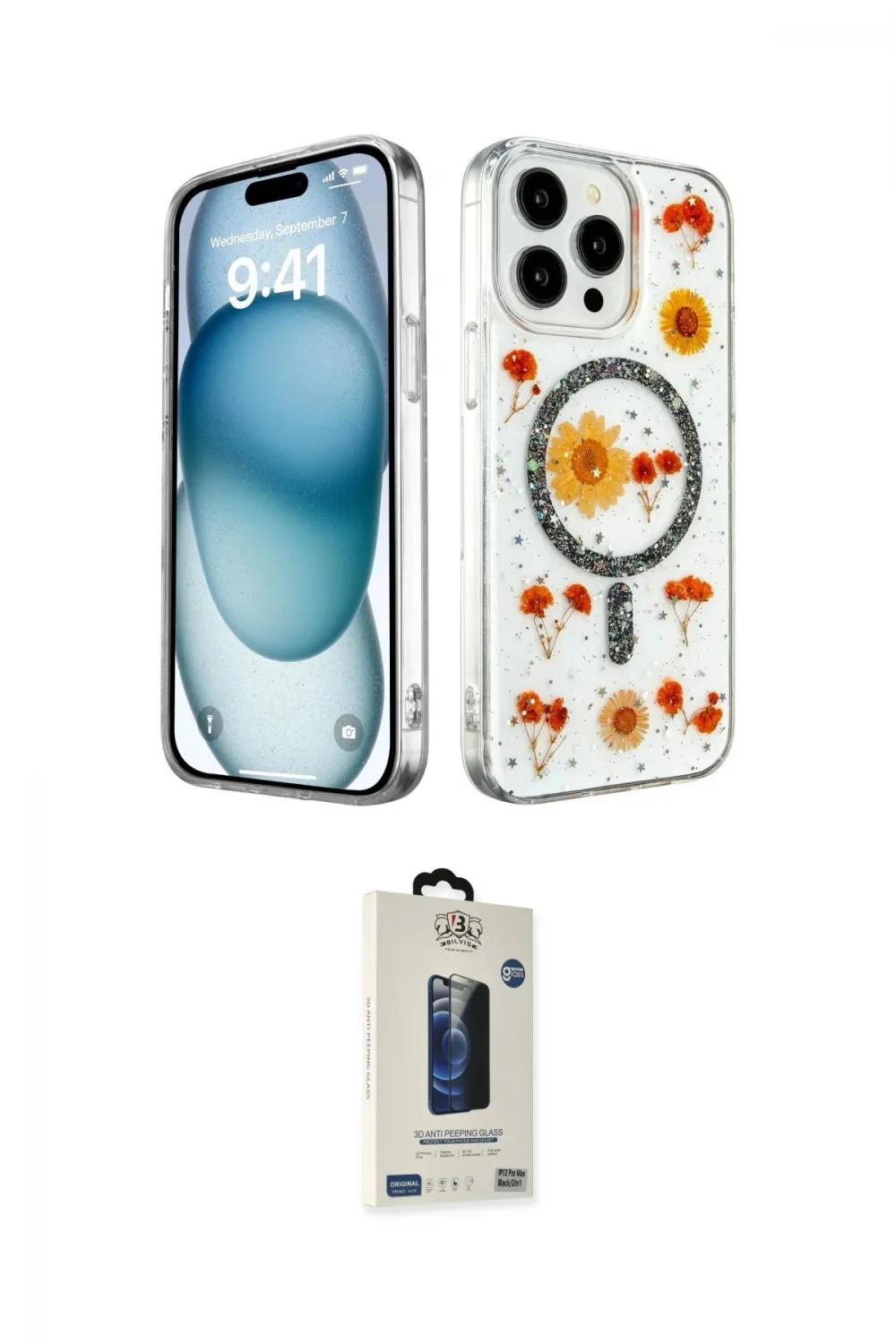 ieg™ iPhone 14 Pro Max Kılıf Kozmos Doku - Siyah Bilvis Hayalet Cam Ekran Koruyucu