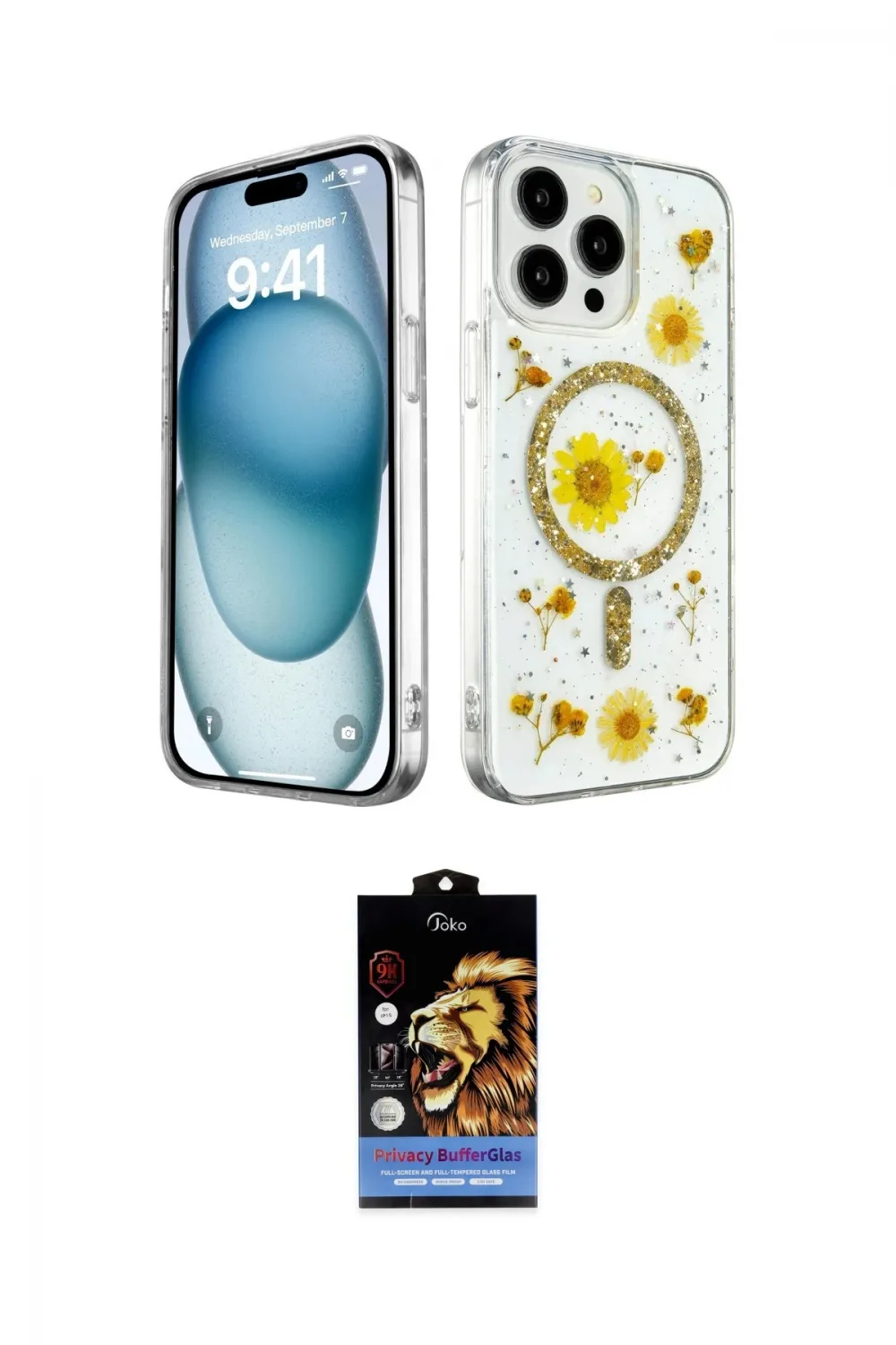 ieg™ iPhone 14 Pro Max Kılıf Kozmos Doku - Siyah Buffer Hayalet Cam Ekran Koruyucu
