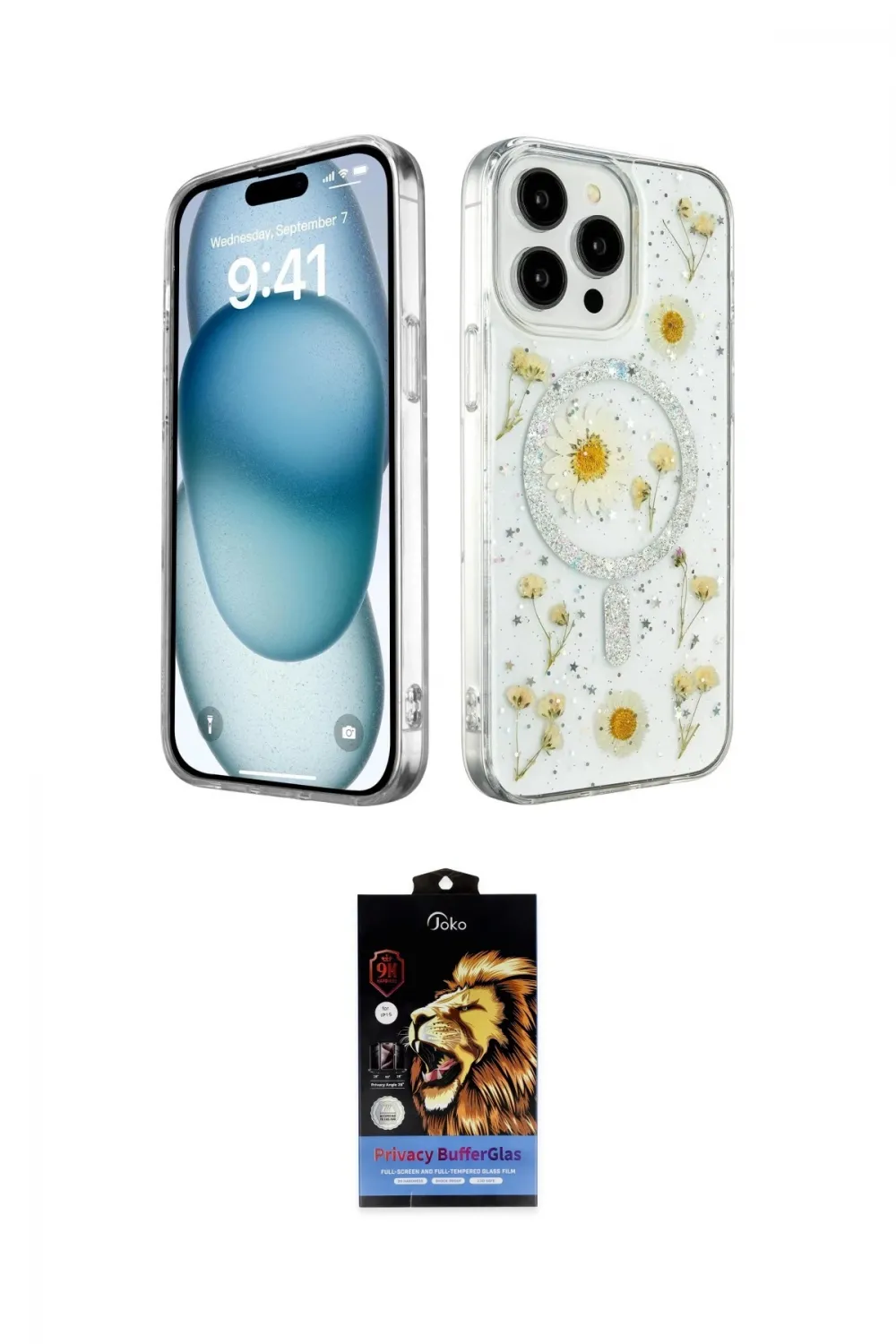 ieg™ iPhone 14 Pro Max Kılıf Kozmos Doku - Siyah Buffer Hayalet Cam Ekran Koruyucu