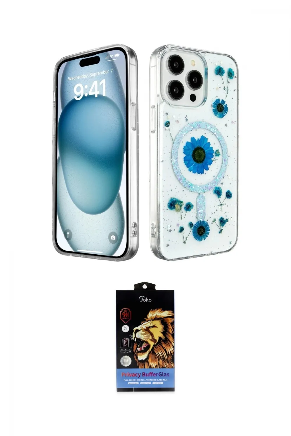 ieg™ iPhone 14 Pro Max Kılıf Kozmos Doku - Siyah Buffer Hayalet Cam Ekran Koruyucu