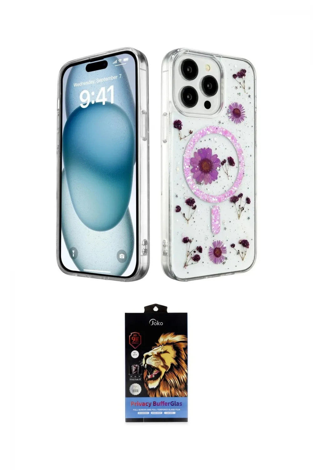 ieg™ iPhone 14 Pro Max Kılıf Kozmos Doku - Siyah Buffer Hayalet Cam Ekran Koruyucu