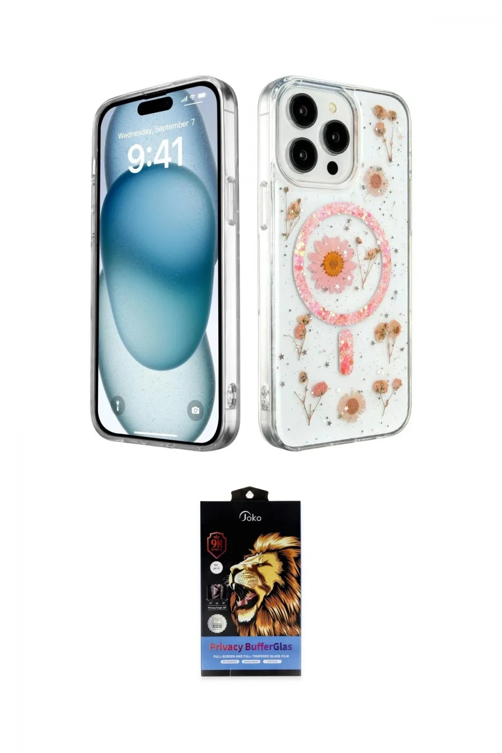 ieg™ iPhone 14 Pro Max Kılıf Kozmos Doku - Siyah Buffer Hayalet Cam Ekran Koruyucu