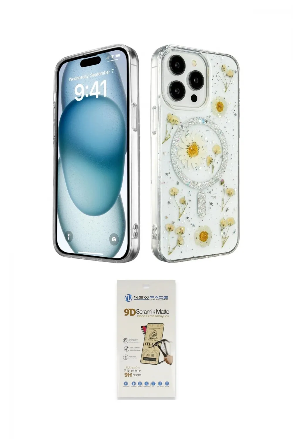 ieg™ iPhone 14 Pro Max Kılıf Kozmos Doku - Siyah Mat Seramik Nano Ekran Koruyucu