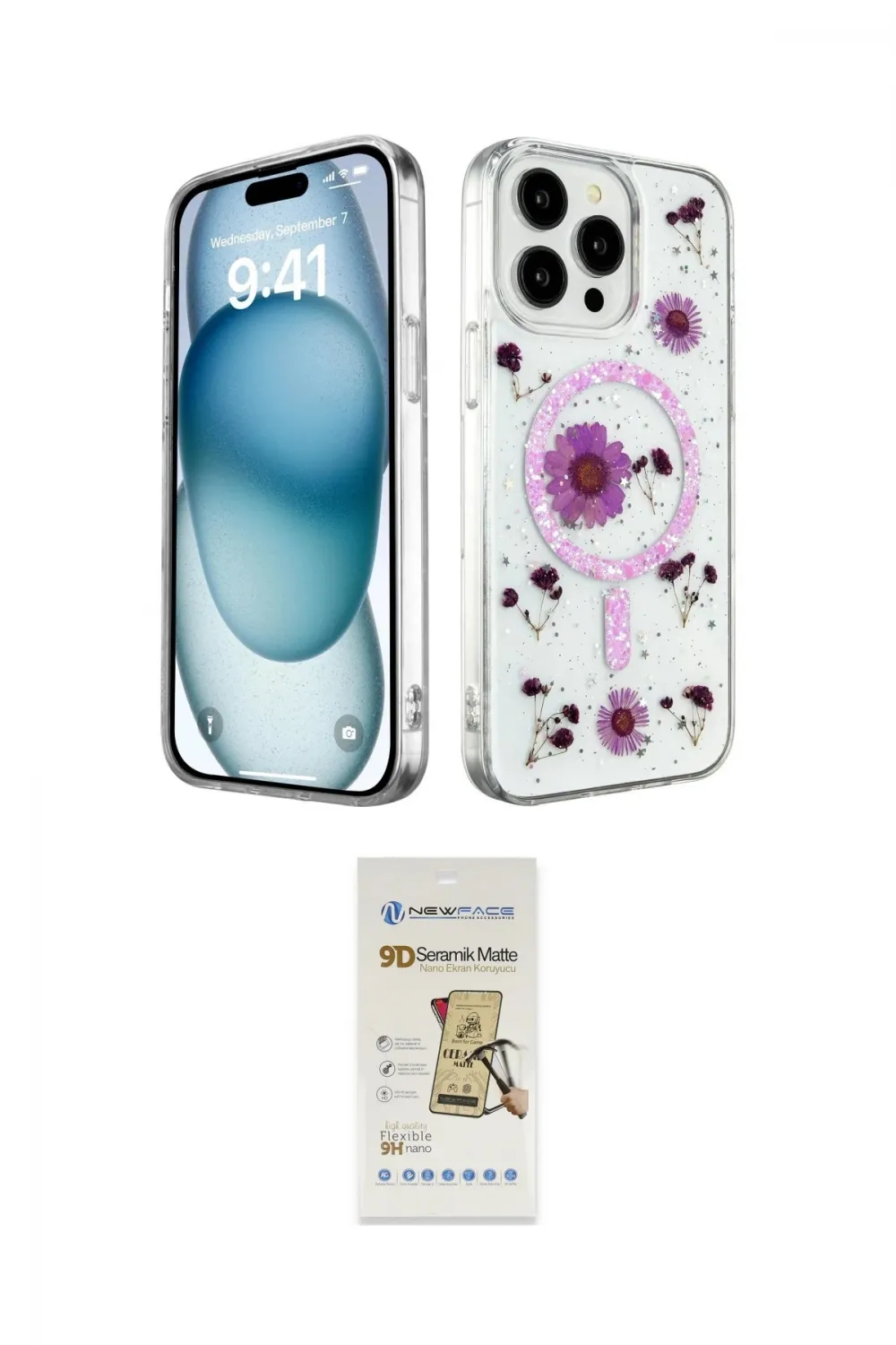 ieg™ iPhone 14 Pro Max Kılıf Kozmos Doku - Siyah Mat Seramik Nano Ekran Koruyucu
