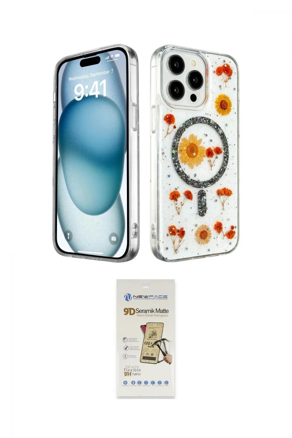 ieg™ iPhone 14 Pro Max Kılıf Kozmos Doku - Siyah Mat Seramik Nano Ekran Koruyucu