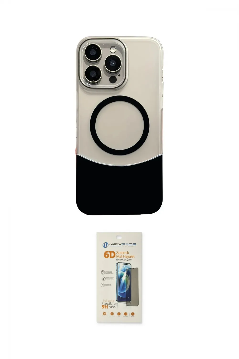 ieg™ iPhone 14 Pro Max Kılıf Kozmos Form Özel Seri - Siyah 6D Mat Seramik Hayalet Nano Ekran Koruyucu