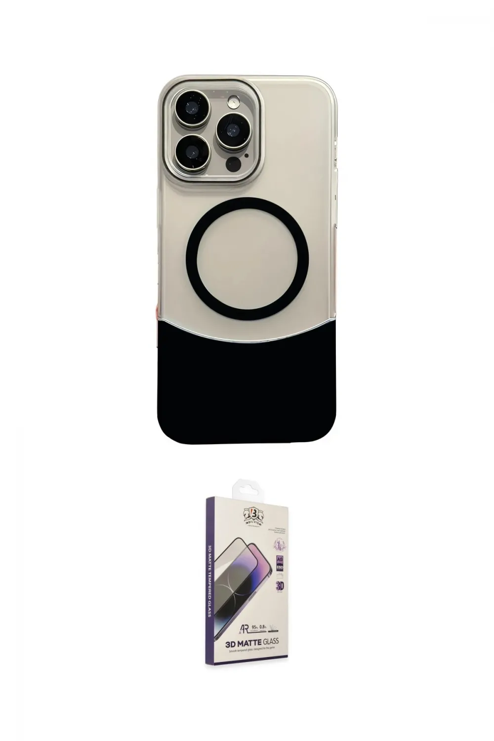 ieg™ iPhone 14 Pro Max Kılıf Kozmos Form Özel Seri - Siyah Bilvis 3D Mat Cam Ekran Koruyucu
