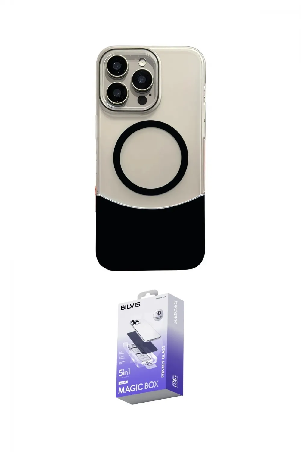 ieg™ iPhone 14 Pro Max Kılıf Kozmos Form Özel Seri - Siyah Bilvis 5in1 5D Magic Hayalet Cam Ekran Koruyucu