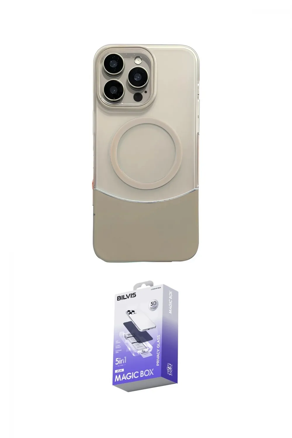 ieg™ iPhone 14 Pro Max Kılıf Kozmos Form Özel Seri - Siyah Bilvis 5in1 5D Magic Hayalet Cam Ekran Koruyucu