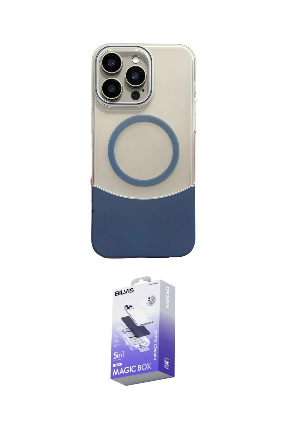 ieg™ iPhone 14 Pro Max Kılıf Kozmos Form Özel Seri - Siyah Bilvis 5in1 5D Magic Hayalet Cam Ekran Koruyucu
