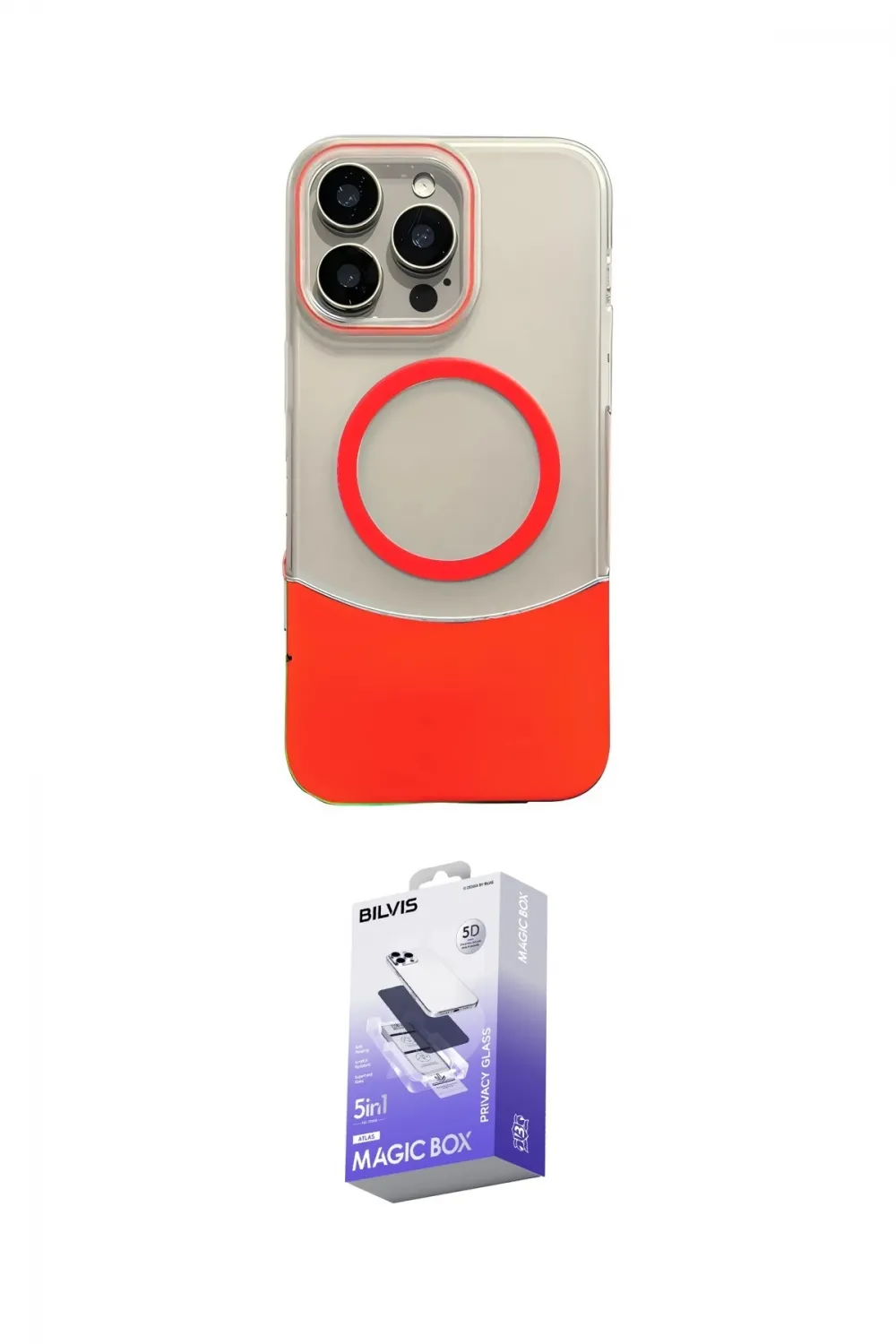 ieg™ iPhone 14 Pro Max Kılıf Kozmos Form Özel Seri - Siyah Bilvis 5in1 5D Magic Hayalet Cam Ekran Koruyucu