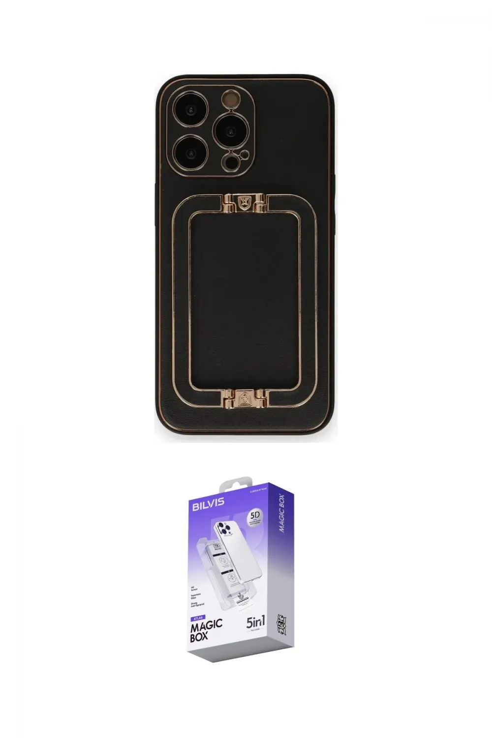 ieg™ iPhone 14 Pro Max Kılıf Kozmos Minimal Prime - Siyah Bilvis 5in1 3D Magic Cam Ekran Koruyucu