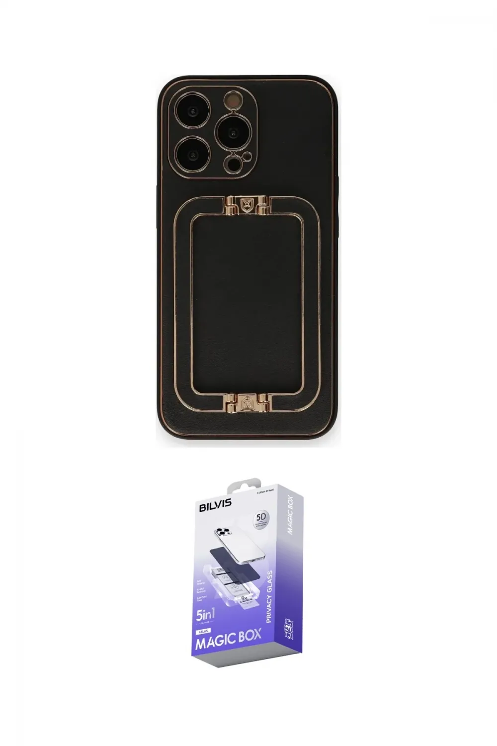 ieg™ iPhone 14 Pro Max Kılıf Kozmos Minimal Prime - Siyah Bilvis 5in1 5D Magic Hayalet Cam Ekran Koruyucu