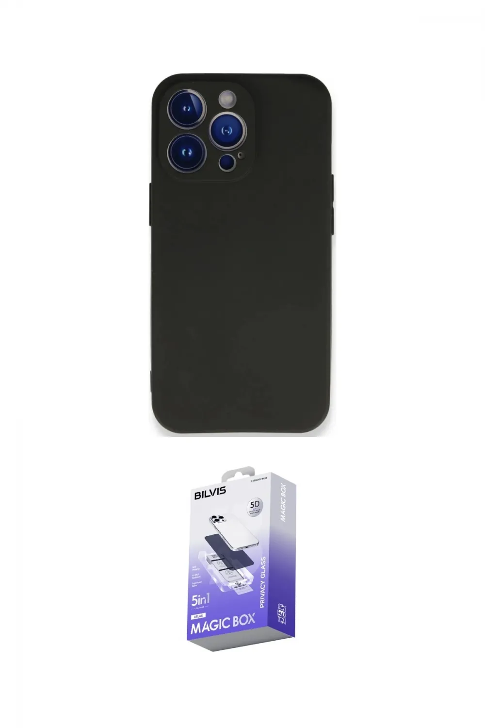 ieg™ iPhone 14 Pro Max Kılıf Kozmos Yansıma Özel Seri - Siyah Bilvis 5in1 5D Magic Hayalet Cam Ekran Koruyucu
