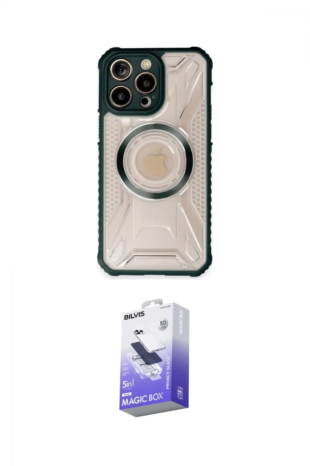 ieg™ iPhone 14 Pro Max Kılıf Kutup Modern - Siyah Bilvis 5in1 5D Magic Hayalet Cam Ekran Koruyucu