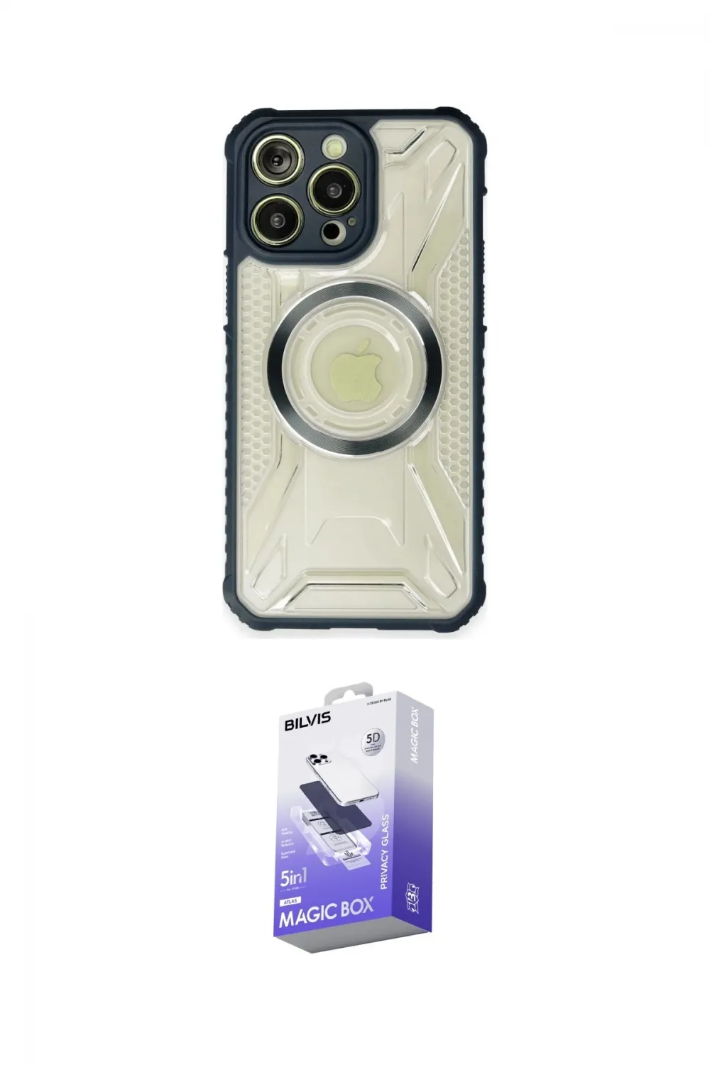 ieg™ iPhone 14 Pro Max Kılıf Kutup Modern - Siyah Bilvis 5in1 5D Magic Hayalet Cam Ekran Koruyucu
