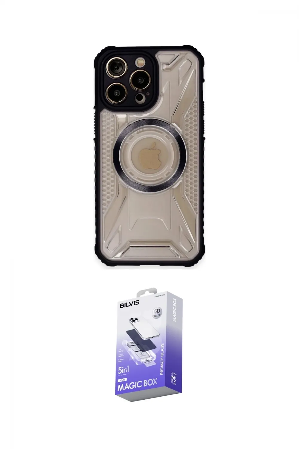 ieg™ iPhone 14 Pro Max Kılıf Kutup Modern - Siyah Bilvis 5in1 5D Magic Hayalet Cam Ekran Koruyucu
