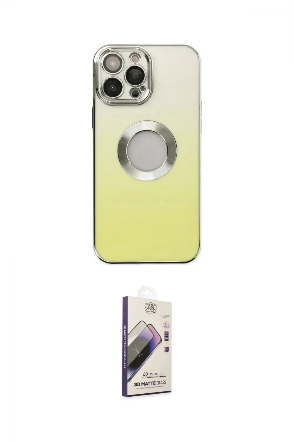 ieg™ iPhone 14 Pro Max Kılıf Kutup Yansıma Özel Seri - Siyah Bilvis 3D Mat Cam Ekran Koruyucu