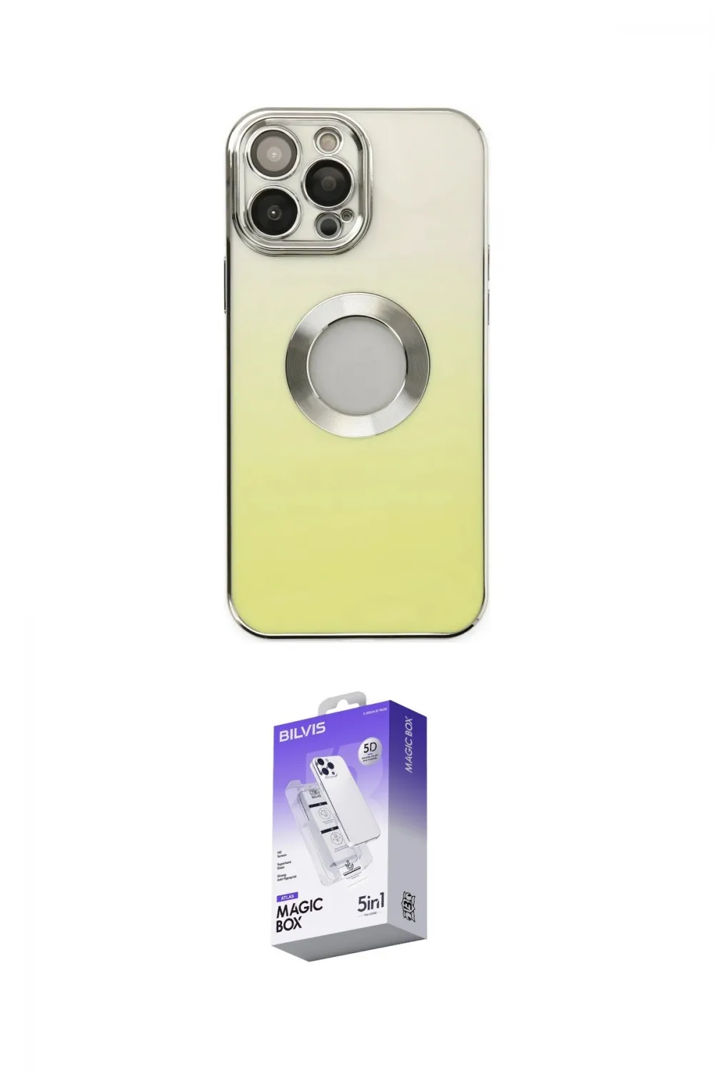 ieg™ iPhone 14 Pro Max Kılıf Kutup Yansıma Özel Seri - Siyah Bilvis 5in1 3D Magic Cam Ekran Koruyucu