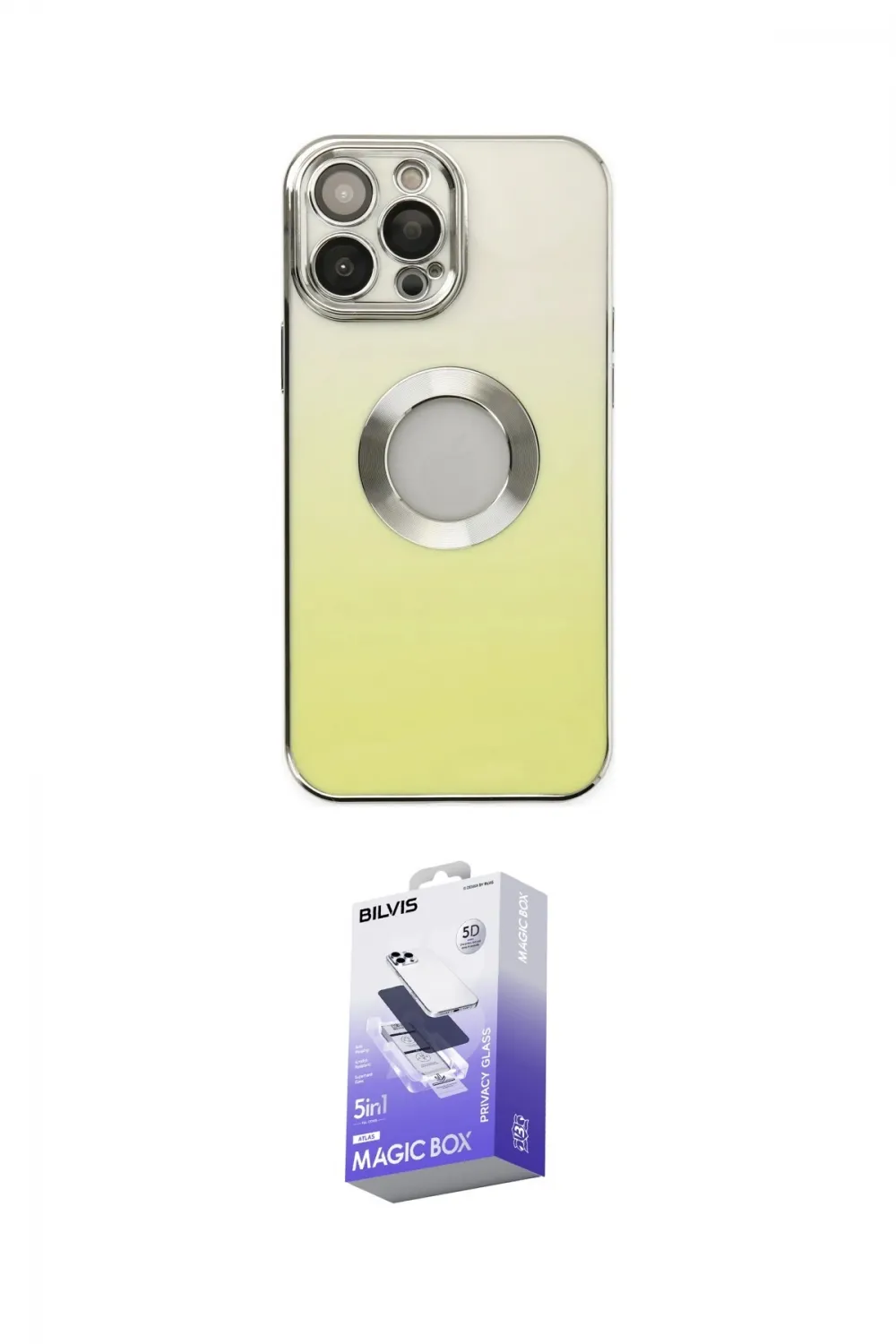 ieg™ iPhone 14 Pro Max Kılıf Kutup Yansıma Özel Seri - Siyah Bilvis 5in1 5D Magic Hayalet Cam Ekran Koruyucu