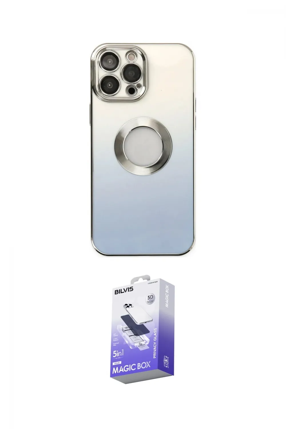 ieg™ iPhone 14 Pro Max Kılıf Kutup Yansıma Özel Seri - Siyah Bilvis 5in1 5D Magic Hayalet Cam Ekran Koruyucu