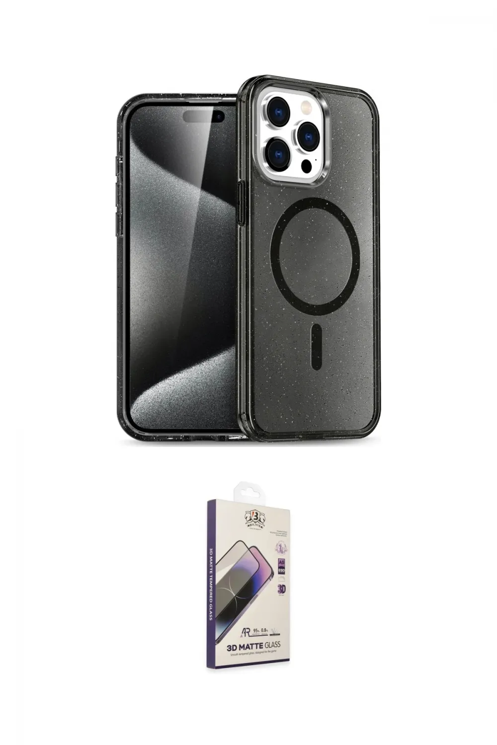 ieg™ iPhone 14 Pro Max Kılıf Nova Asil Prime - Siyah Bilvis 3D Mat Cam Ekran Koruyucu
