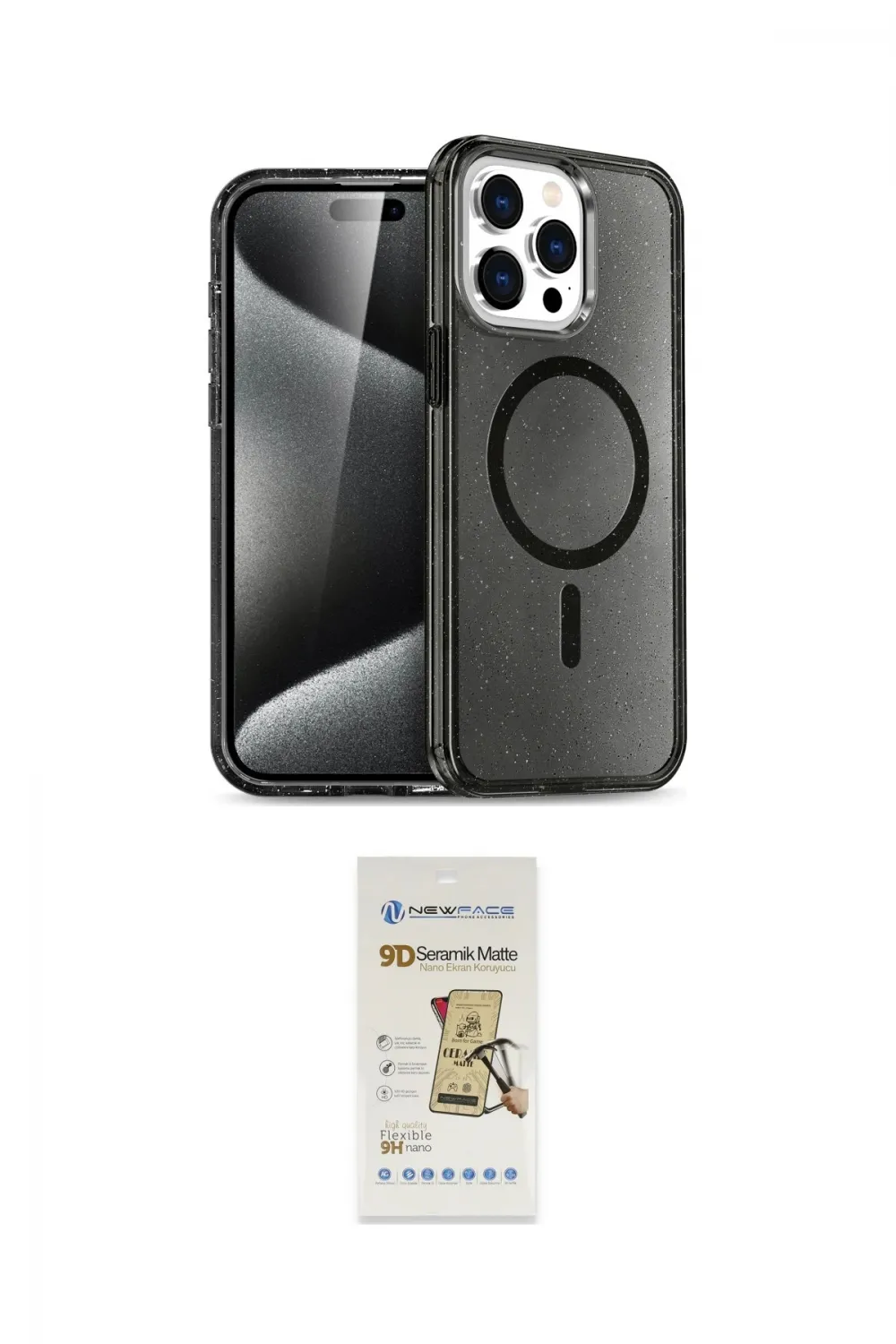 ieg™ iPhone 14 Pro Max Kılıf Nova Asil Prime - Siyah Mat Seramik Nano Ekran Koruyucu