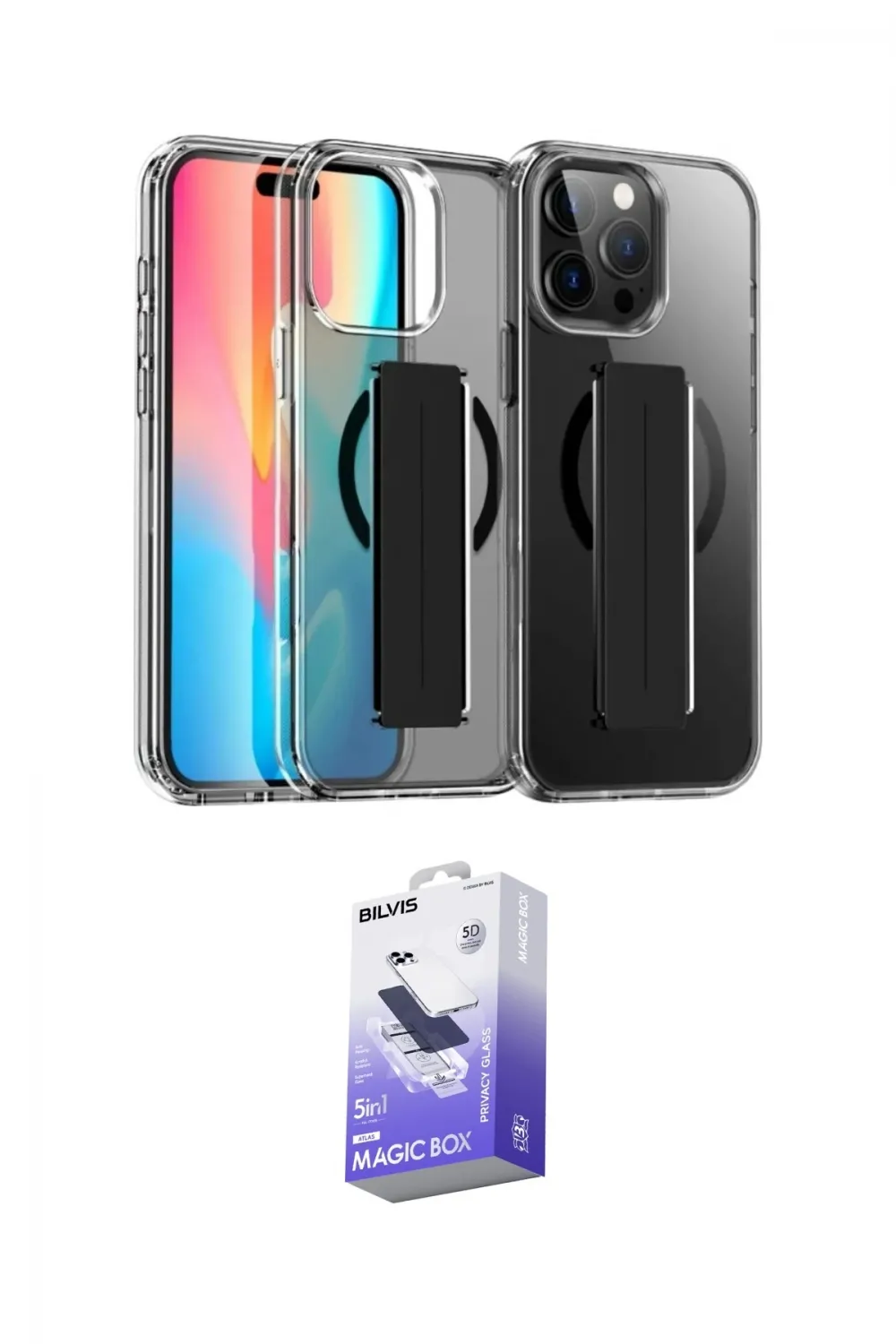 ieg™ iPhone 14 Pro Max Kılıf Nova Işık Koleksiyonu - Siyah Bilvis 5in1 5D Magic Hayalet Cam Ekran Koruyucu