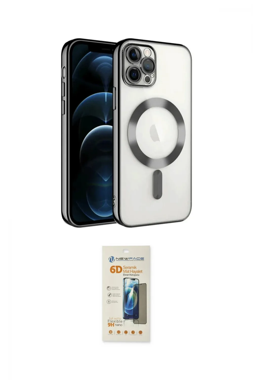 ieg™ iPhone 14 Pro Max Kılıf Nova Işık Özel Seri - Siyah 6D Mat Seramik Hayalet Nano Ekran Koruyucu