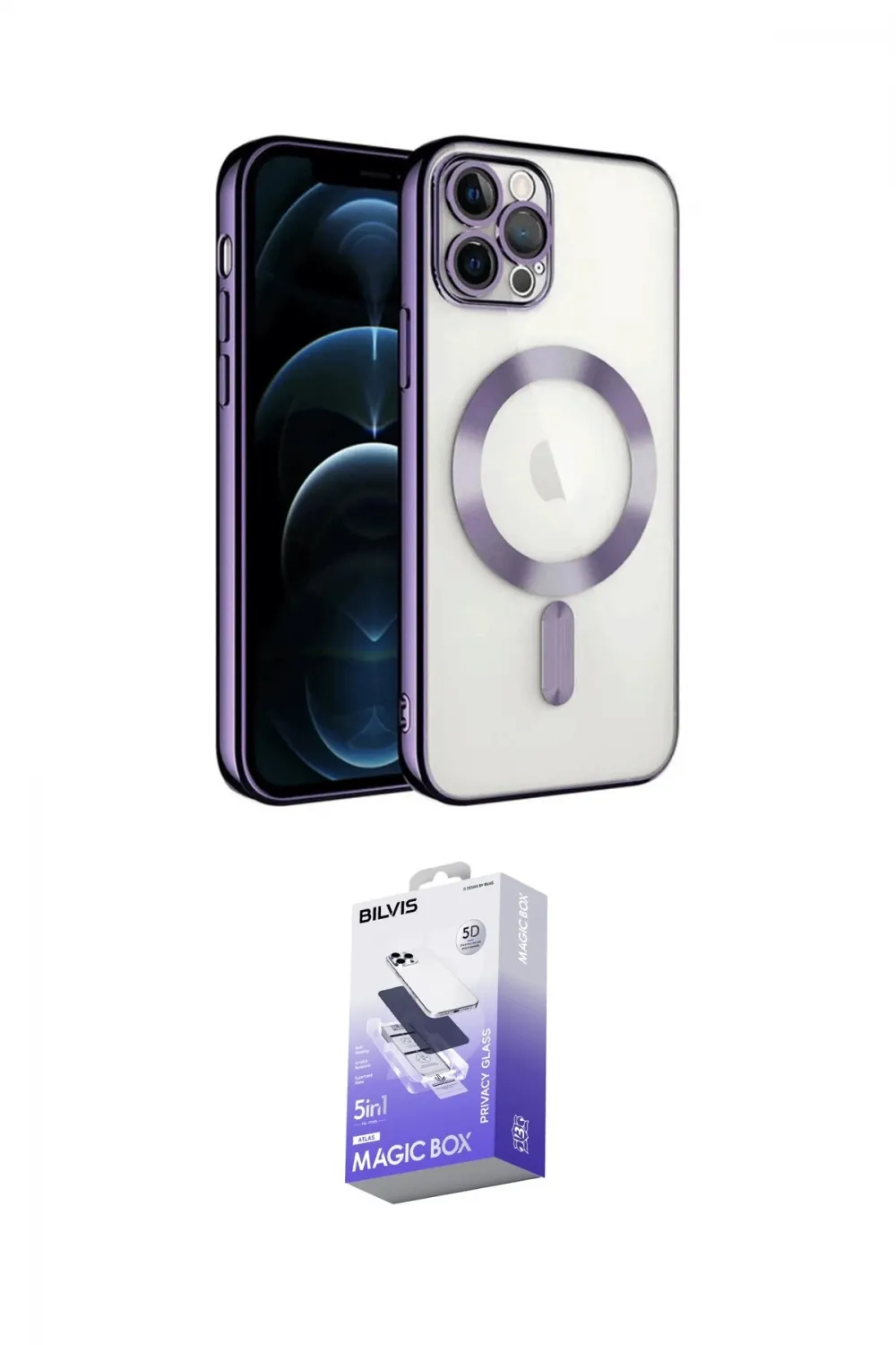 ieg™ iPhone 14 Pro Max Kılıf Nova Işık Özel Seri - Siyah Bilvis 5in1 5D Magic Hayalet Cam Ekran Koruyucu