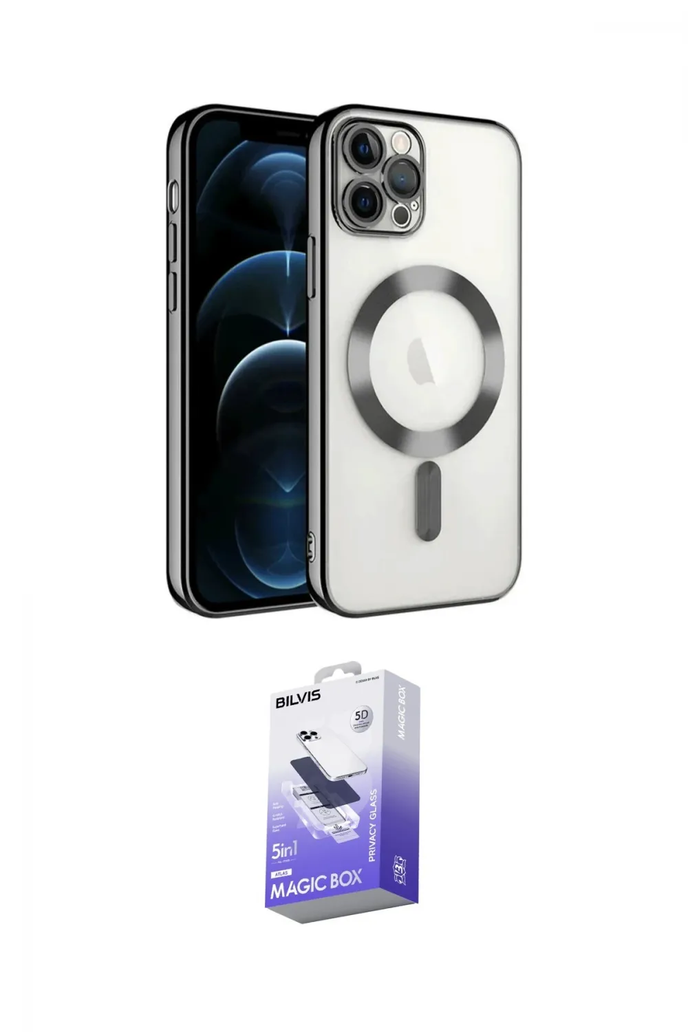 ieg™ iPhone 14 Pro Max Kılıf Nova Işık Özel Seri - Siyah Bilvis 5in1 5D Magic Hayalet Cam Ekran Koruyucu