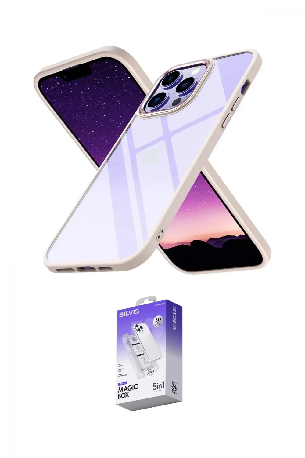 ieg™ iPhone 14 Pro Max Kılıf Nova Işık Serisi - Siyah Bilvis 5in1 3D Magic Cam Ekran Koruyucu