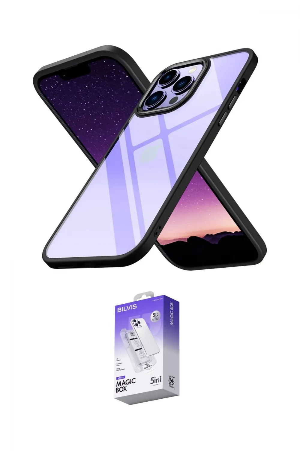 ieg™ iPhone 14 Pro Max Kılıf Nova Işık Serisi - Siyah Bilvis 5in1 3D Magic Cam Ekran Koruyucu