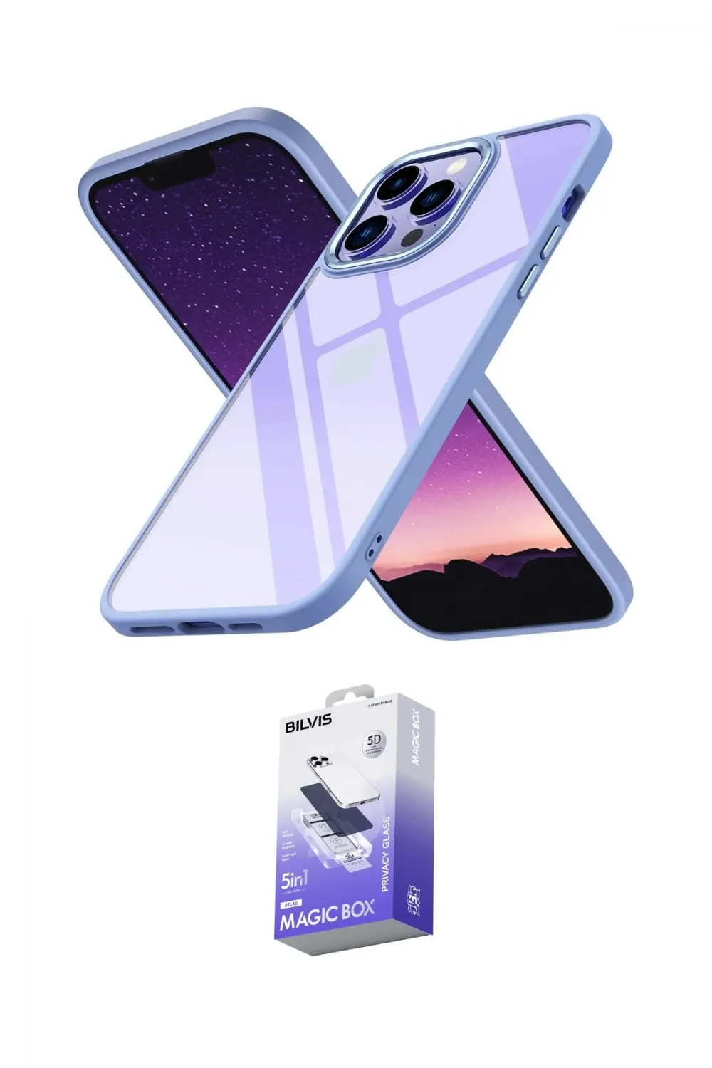 ieg™ iPhone 14 Pro Max Kılıf Nova Işık Serisi - Siyah Bilvis 5in1 5D Magic Hayalet Cam Ekran Koruyucu