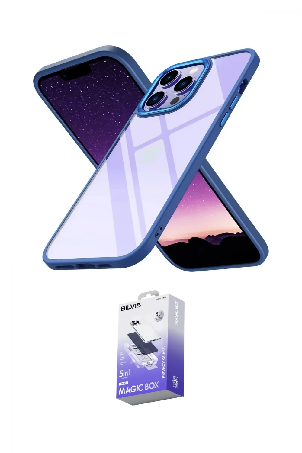 ieg™ iPhone 14 Pro Max Kılıf Nova Işık Serisi - Siyah Bilvis 5in1 5D Magic Hayalet Cam Ekran Koruyucu