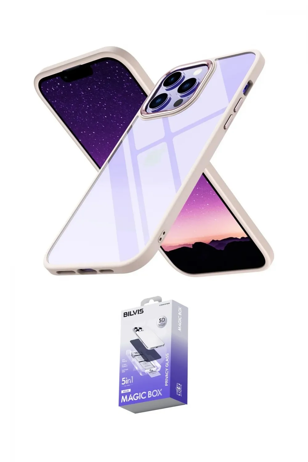 ieg™ iPhone 14 Pro Max Kılıf Nova Işık Serisi - Siyah Bilvis 5in1 5D Magic Hayalet Cam Ekran Koruyucu