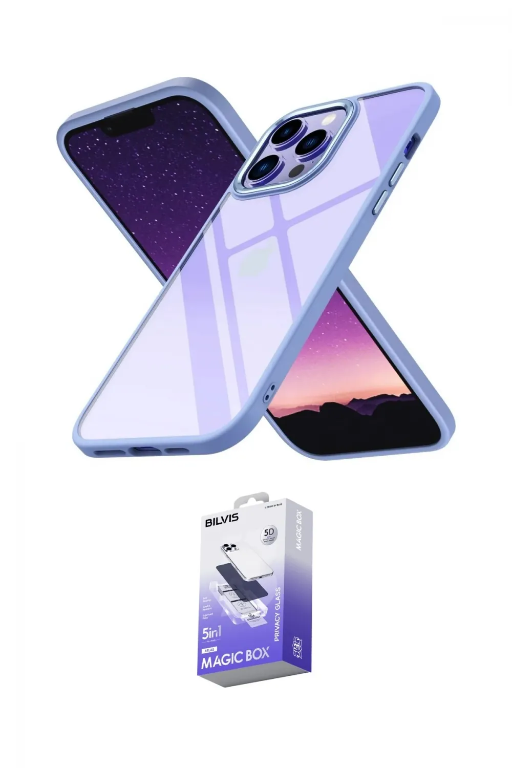 ieg™ iPhone 14 Pro Max Kılıf Nova Işık Serisi - Siyah Bilvis 5in1 5D Magic Hayalet Cam Ekran Koruyucu