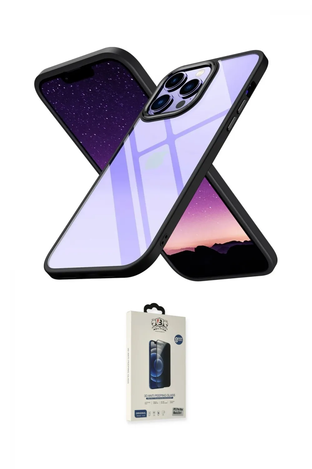 ieg™ iPhone 14 Pro Max Kılıf Nova Işık Serisi - Siyah Bilvis Hayalet Cam Ekran Koruyucu