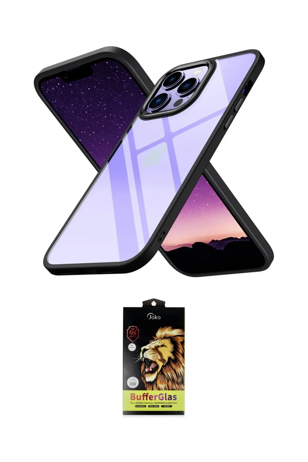 ieg™ iPhone 14 Pro Max Kılıf Nova Işık Serisi - Siyah Buffer Cam Ekran Koruyucu