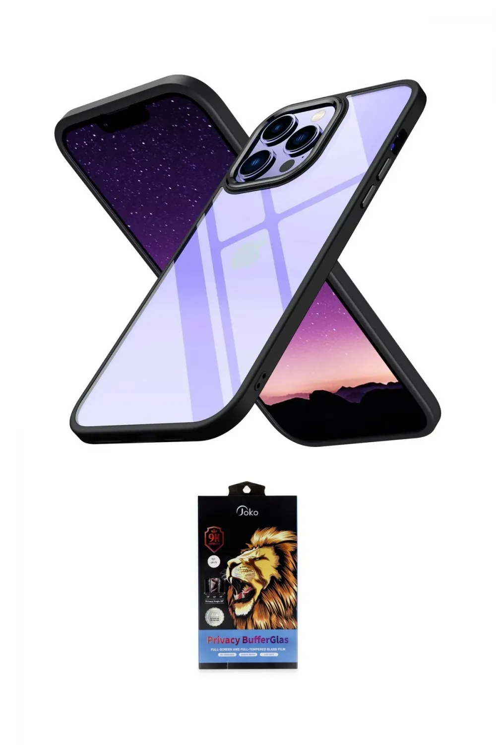 ieg™ iPhone 14 Pro Max Kılıf Nova Işık Serisi - Siyah Buffer Hayalet Cam Ekran Koruyucu