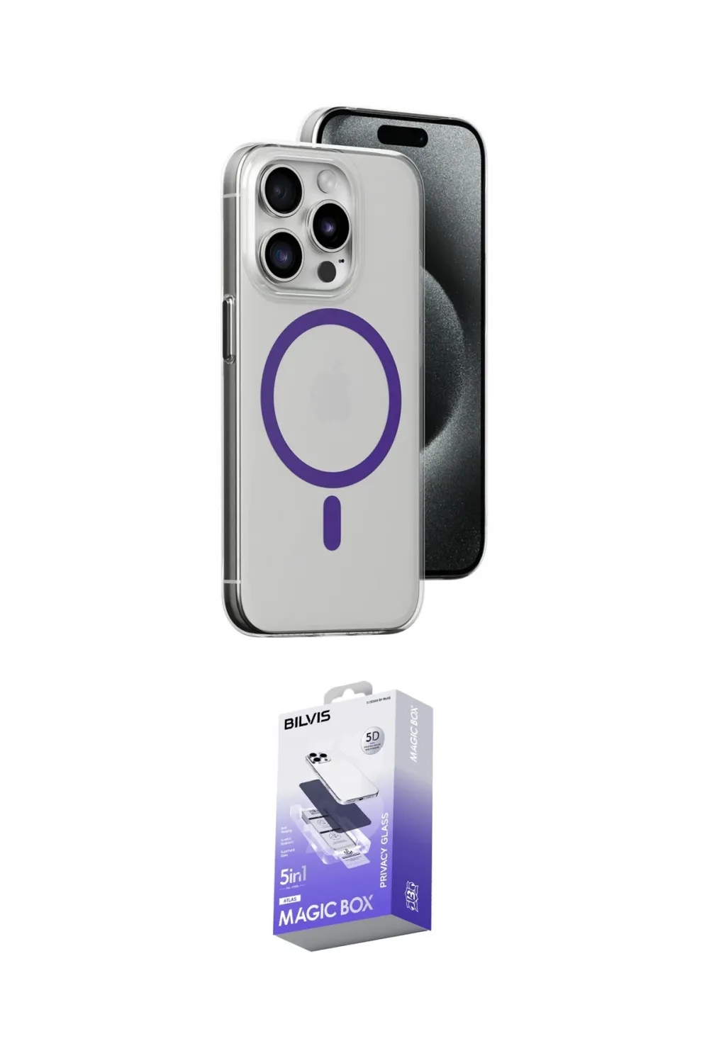 ieg™ iPhone 14 Pro Max Kılıf Odak Form Özel Seri - Siyah Bilvis 5in1 5D Magic Hayalet Cam Ekran Koruyucu