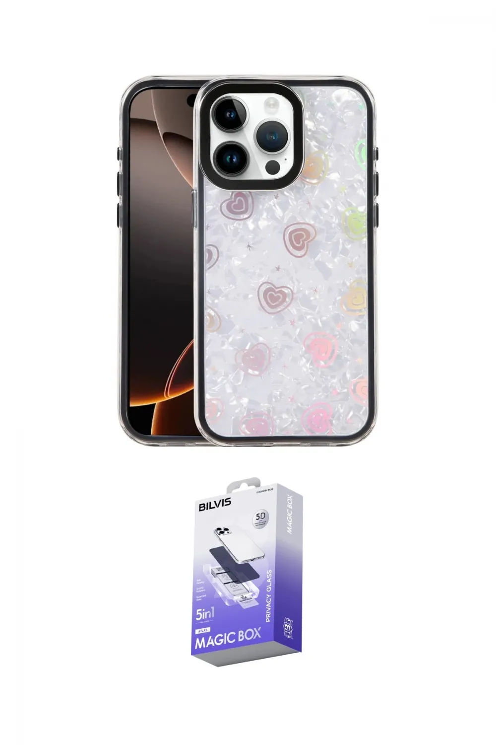 ieg™ iPhone 14 Pro Max Kılıf Odak Prime - Siyah Bilvis 5in1 5D Magic Hayalet Cam Ekran Koruyucu