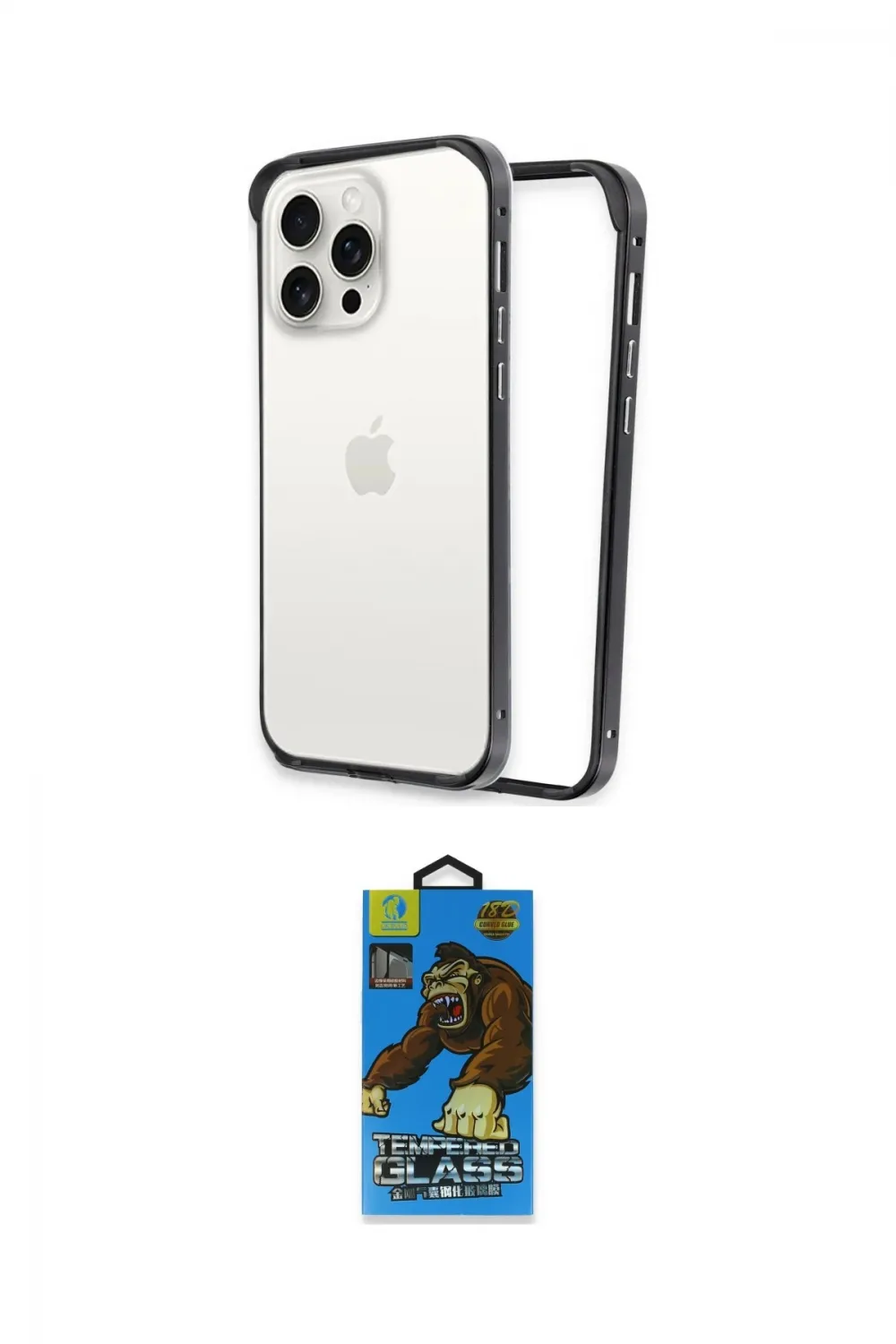 ieg™ iPhone 14 Pro Max Kılıf Pusula Asil Koleksiyonu - Siyah 18D Cam Ekran Koruyucu