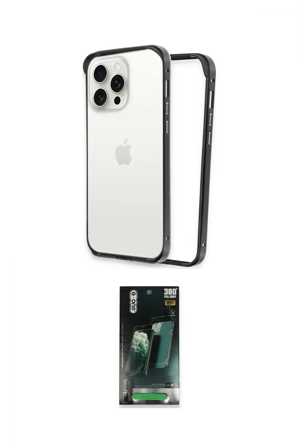 ieg™ iPhone 14 Pro Max Kılıf Pusula Asil Koleksiyonu - Siyah 360 Mat Full Body Arka Koruyucu